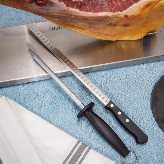Kit couteau à jambon avec alvéoles 29cm et fusil