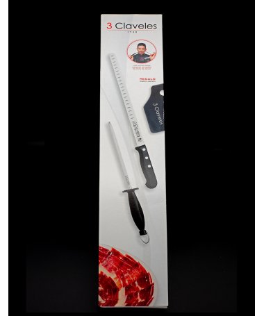 Kit couteau à jambon avec alvéoles 29cm et fusil