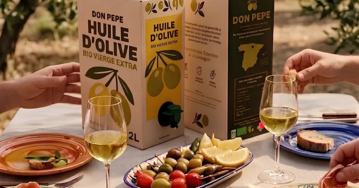 Tapas autour de notre huile d'olive Bio Espagnol extra vierge