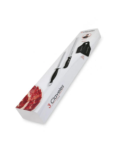 Kit couteau à jambon avec alvéoles 29cm et fusil